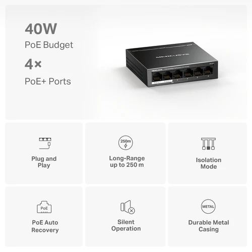 Mercusys MS106LP 6-Port 10/100Mbps Desktop Switch with 4-Port PoE+ - TL-MS106LP - Image 2
